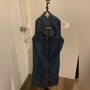 Denim-Midi solid color lapel neck dress